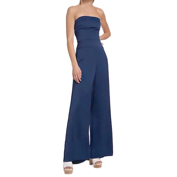 RAMY BROOK Blue Jamie Strapless Tube Top Wide Leg Jumpsuit...